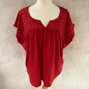 Sonoma 2X RED/CORAL Eyelet Short Sleeve Top